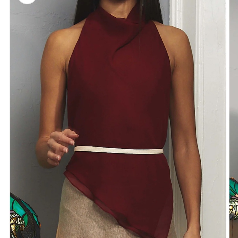 Elegant Burgundy Halter Top with Cream Accent